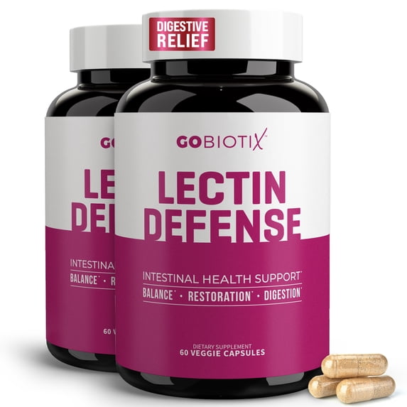 (2 pack) GoBiotix Lectin Defense Supplement for Intestinal Health, Bloating, and Immune Support, 60 Capsules