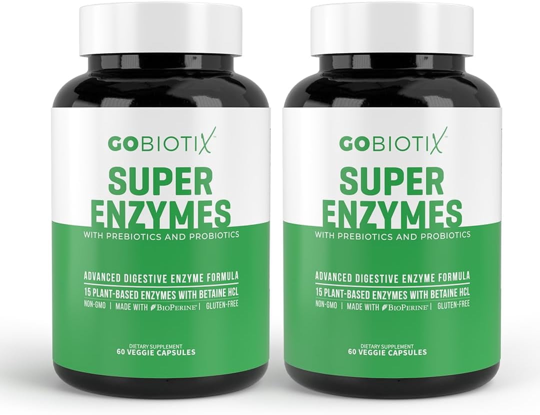 (2 pack) GoBiotix Super Digestive Enzymes with Prebiotics & Probiotics for Men & Women, 60 Capsules for Digestion Support