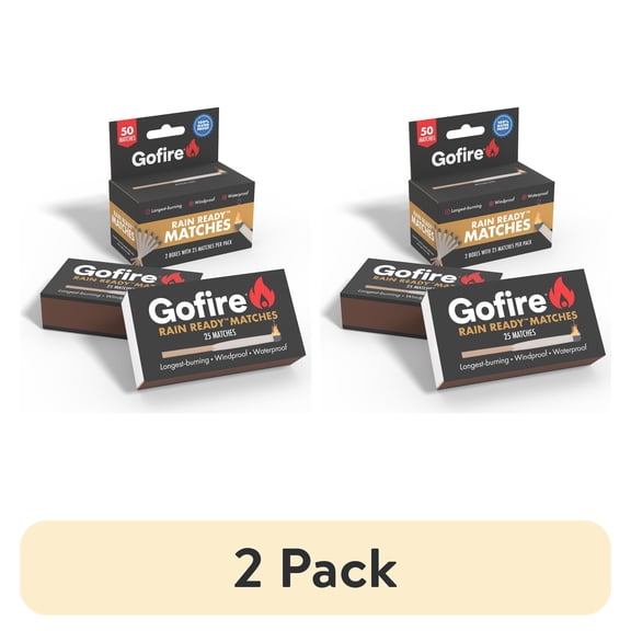 (2 pack) Gofire Rain Ready Matches, Windproof And Waterproof Survival Matches, 2 packs of 25 (50 Total)