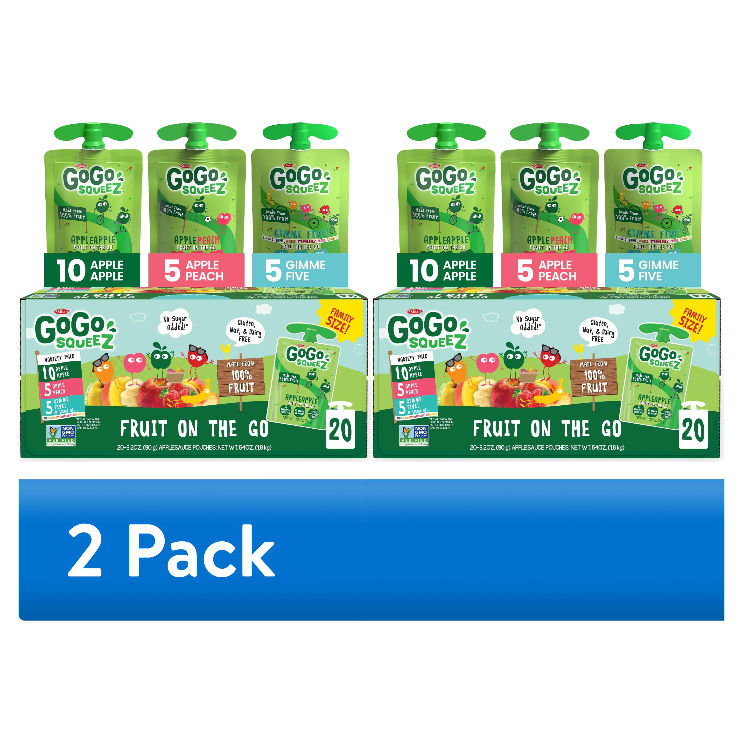 (2 pack) GoGo squeeZ Applesauce and Fruit Puree, Apple Apple, Apple Peach, and Gimme Five! Snack Pouches Variety Pack, 3.2 oz, 20 Pack