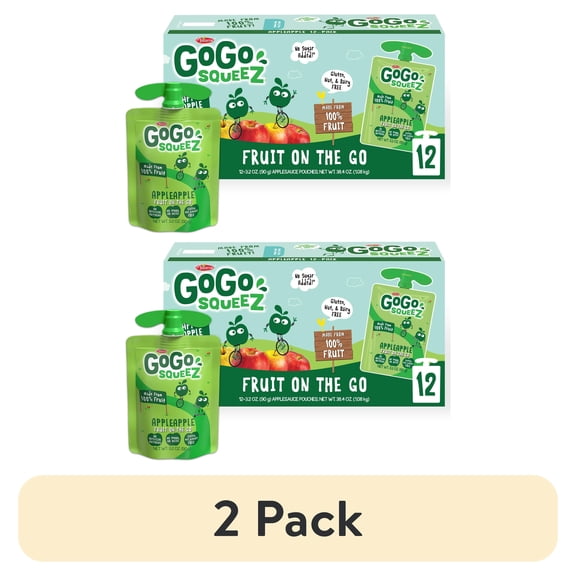 (2 pack) GoGo squeeZ Applesauce and Fruit Puree, Apple Apple Snack Pouches, 3.2 oz, 12 Pack