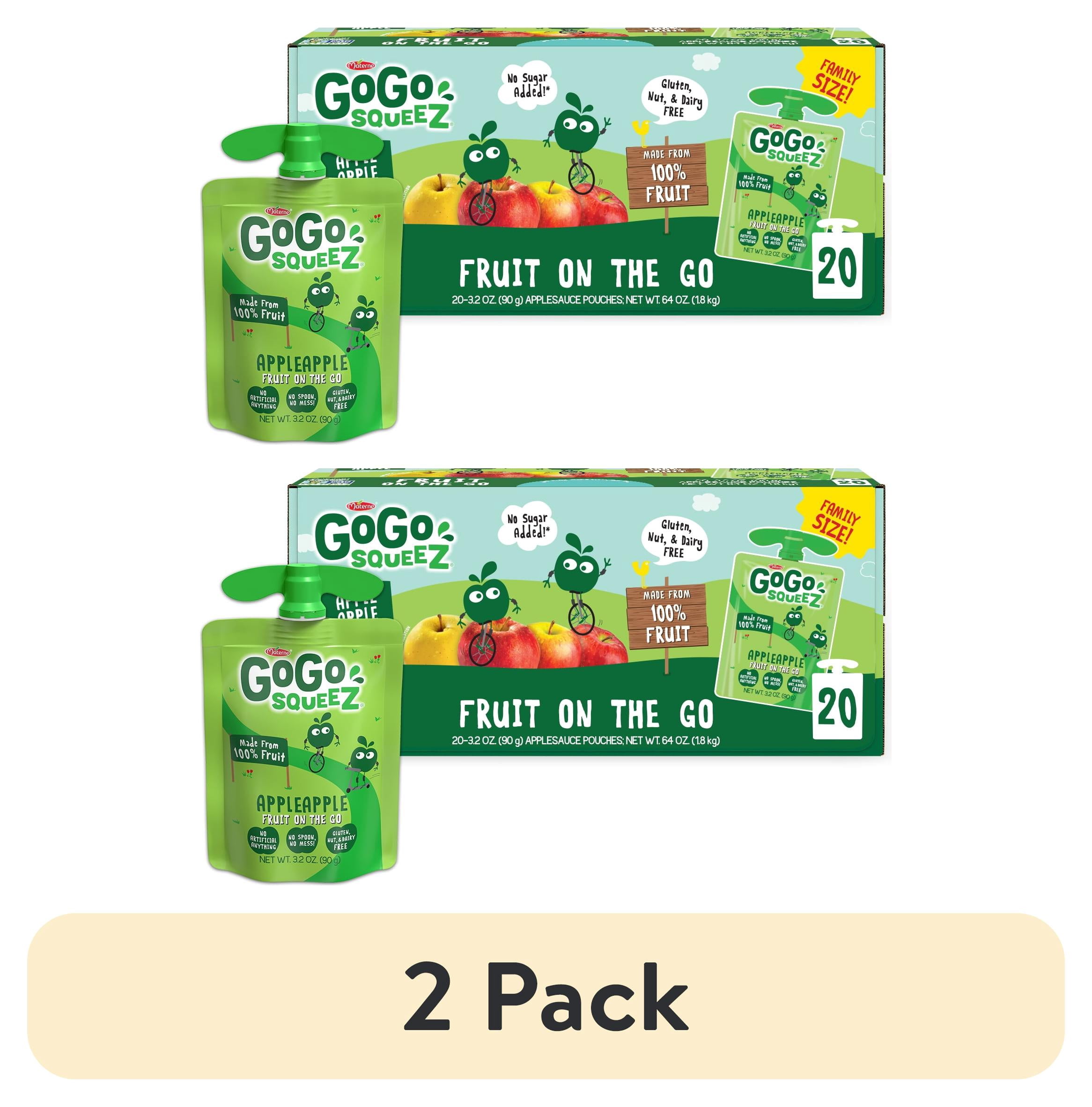(2 pack) GoGo squeeZ Applesauce and Fruit Puree, Apple Apple Snack Pouches, 3.2 oz, 20 Pack
