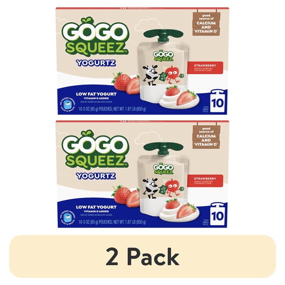 (2 pack) GoGo squeeZ Low Fat Yogurtz Strawberry Yogurt Snack Pouches, 3 oz (10 Pack)
