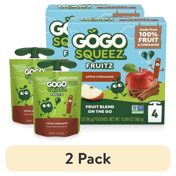 (2 pack) GoGo squeeZ No Sugar Added Apple Cinnamon Applesauce Pouches, 3.2 oz (4 Pack)
