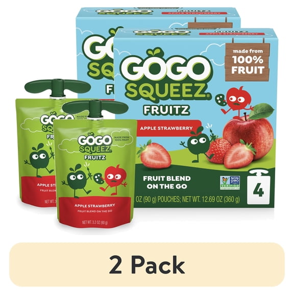 (2 pack) GoGo squeeZ No Sugar Added Apple Strawberry Applesauce Pouches, 3.2 oz (4 Pack)