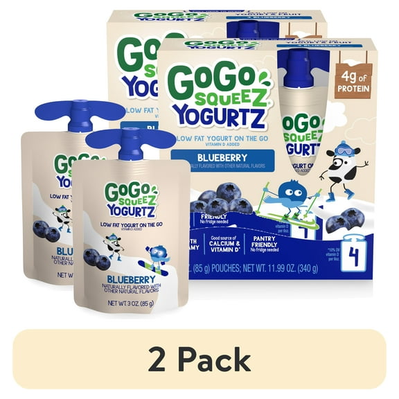 (2 pack) GoGo squeeZ Low Fat Yogurtz Blueberry Yogurt Snack Pouches, 3 oz (4 Pack)