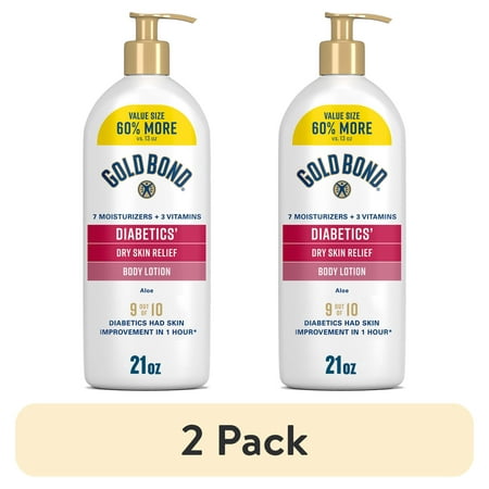 (2 pack) Gold Bond Diabetics' Hand Moisturizer and Body Lotion for Dry Skin with Aloe, 21 oz