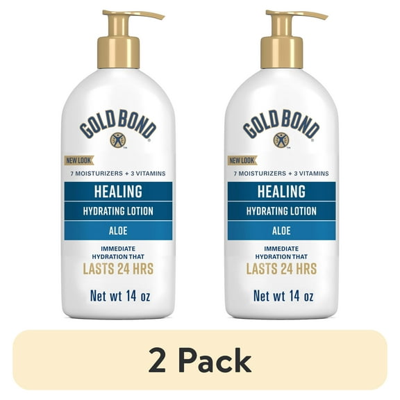 (2 pack) Gold Bond Healing Hydrating Body Lotion, Dry Skin Moisturizer with Aloe, 14 oz