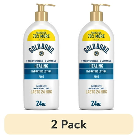 (2 pack) Gold Bond Healing Hydrating Body Lotion with Aloe, Moisturizer for Dry to Extra Dry Skin, 24-HR Hydration to Soothe & Comfort, Non-Greasy, Dermatologist-Tested, Light Scent, 24 Oz Family Size Pump