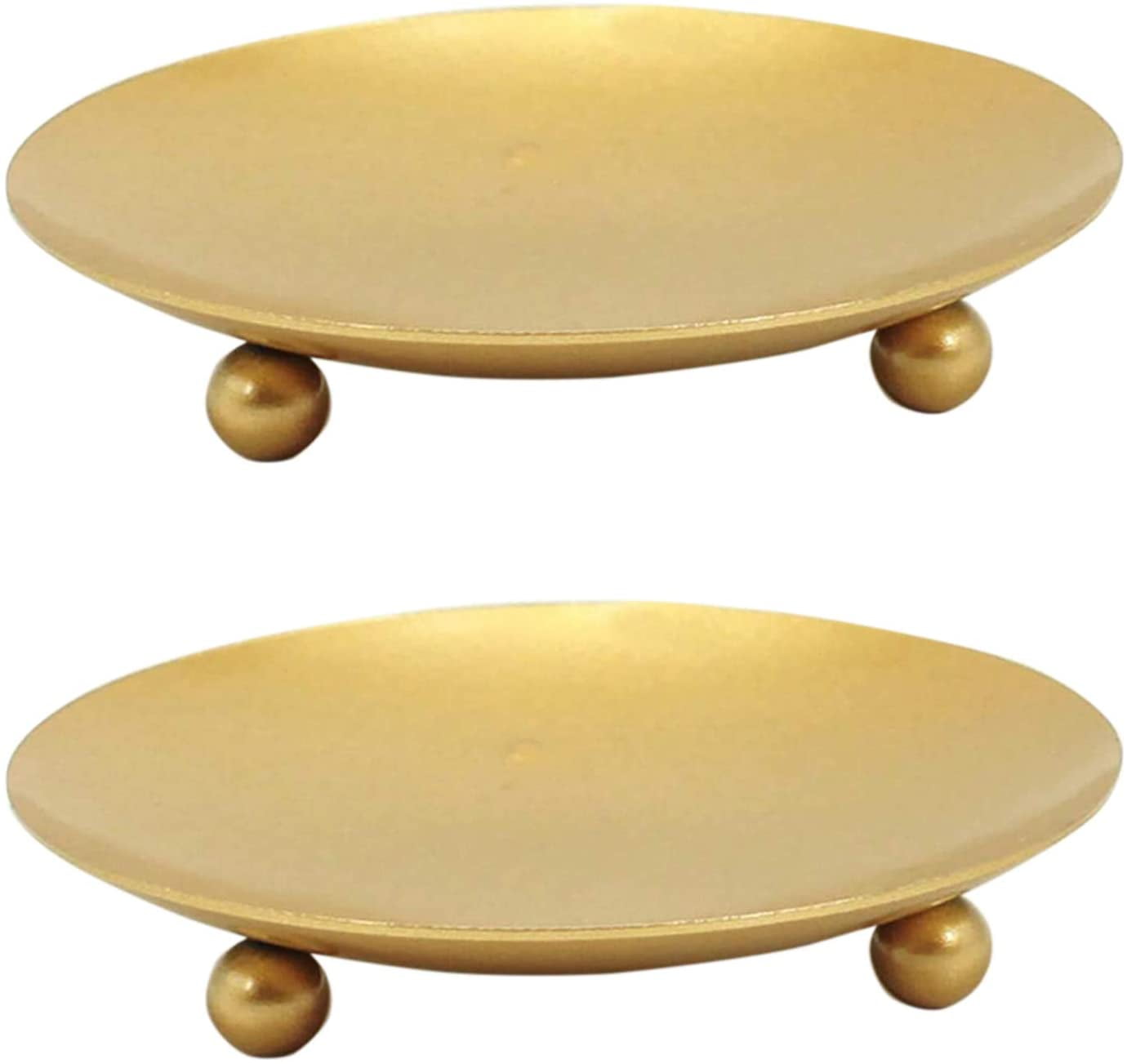 Gold Matte Metal Decorative Candle Holder Plates, 4.33" Diameter, Set of 2
