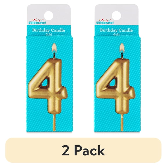 (2 pack) Gold Number 4 Birthday Candle, by Way To Celebrate