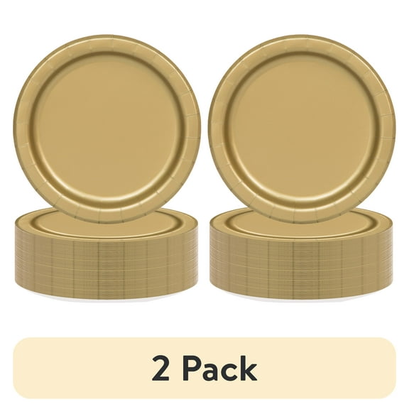 (2 pack) Disposable Paper Plates, 7", Gold, 70 Pieces, by Way To Celebrate