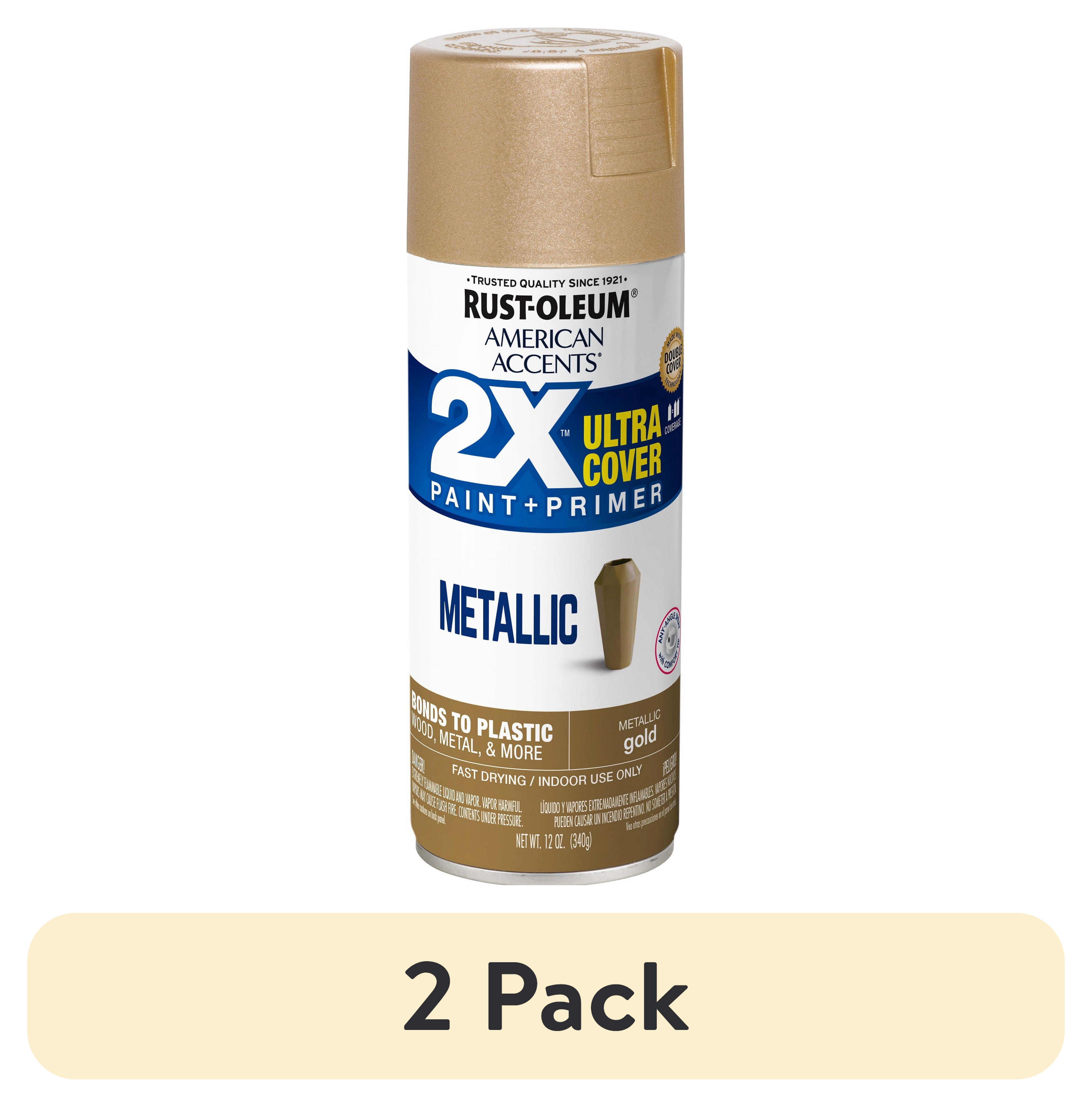 (2 pack) Gold, Rust-Oleum American Accents 2X Ultra Cover Metallic Spray Paint-327909, 12 oz