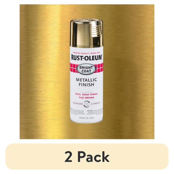 (2 pack) Gold, Rust-Oleum Stops Rust Bright Coat Metallic Spray Paint-7710830, 11 oz
