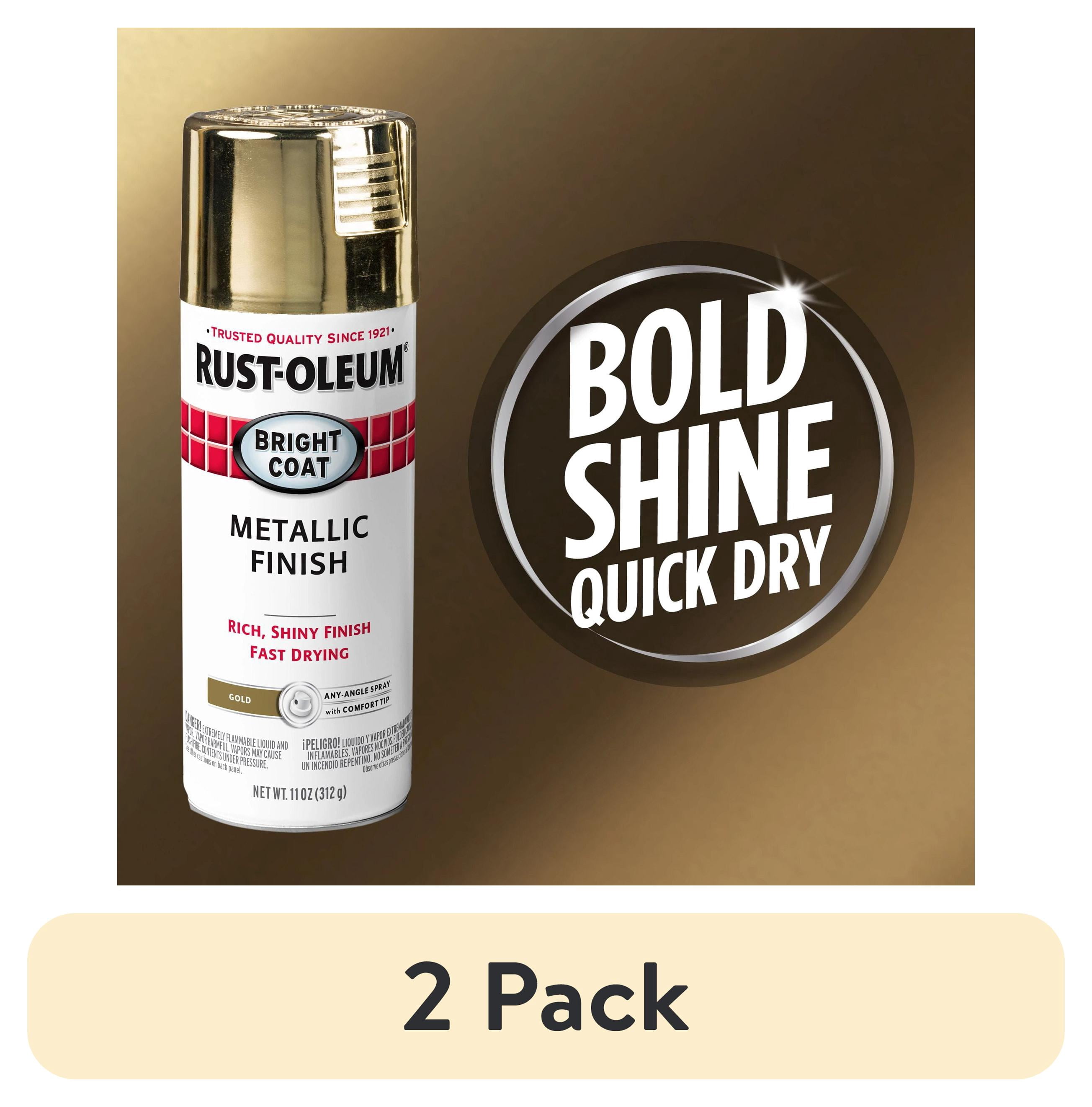 (2 pack) Gold, Rust-Oleum Stops Rust Bright Coat Metallic Spray Paint-7710830, 11 oz