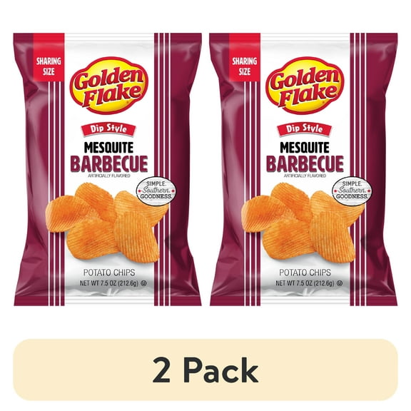 (2 pack) Golden Flake Mesquite Barbecue Dip Style Potato Chips, Gluten-Free, Sharing Size, 7.5 oz Bag