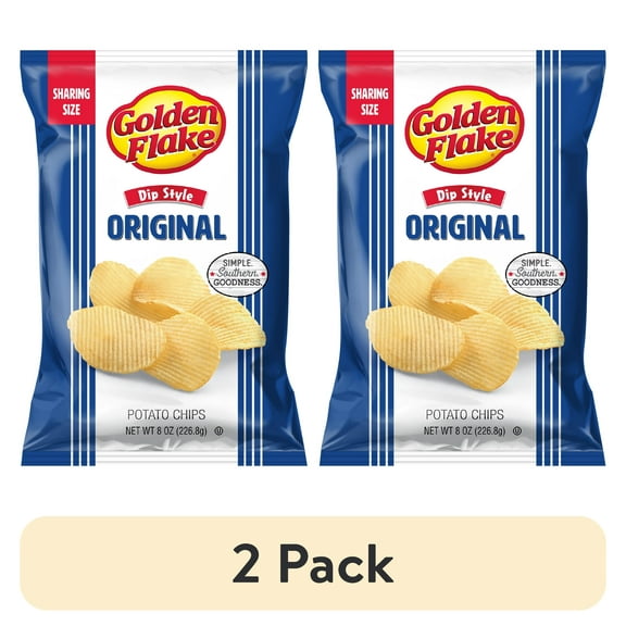 (2 pack) Golden Flake Original Dip Style Potato Chips, Gluten-Free, Sharing Size, 8 oz Bag