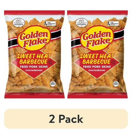 (2 pack) Golden Flake Sweet Heat Barbecue Fried Pork Skins, 4.5 oz Bag