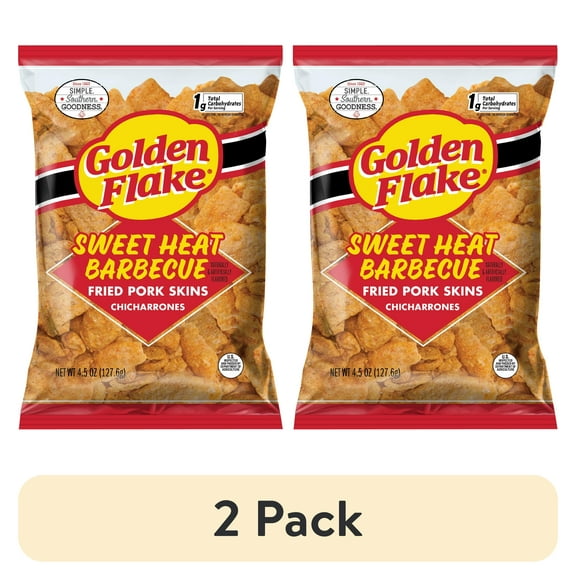 (2 pack) Golden Flake Sweet Heat Barbecue Fried Pork Skins, 4.5 oz Bag