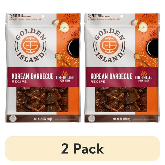 (2 pack) Golden Island 100% Pork Korean Barbecue Jerky 4.5oz Resealable Bag