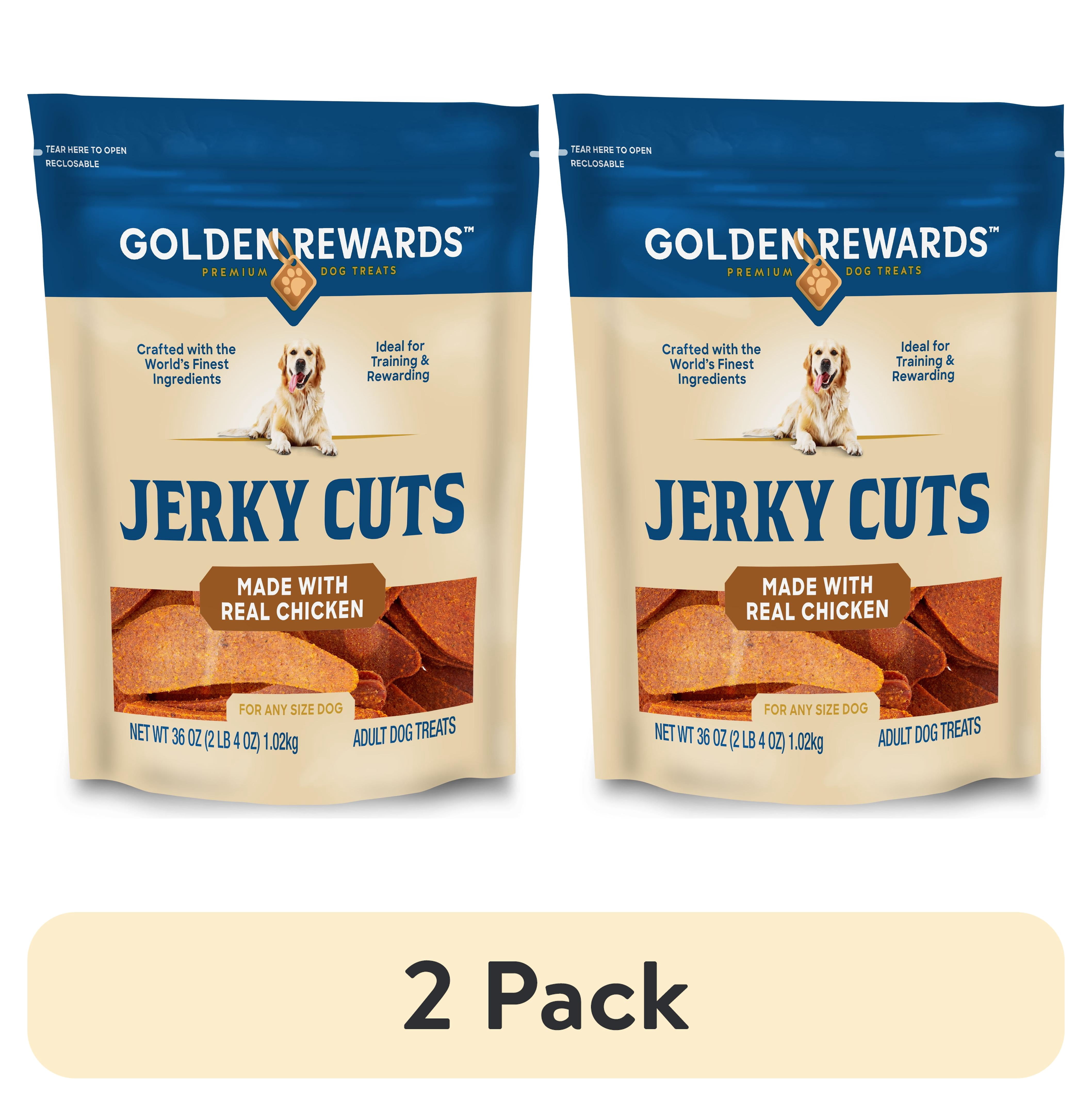 (2 pack) Golden Rewards Adult Dog Dry Jerky Cut Treats with Real Chicken, 36 oz Bag
