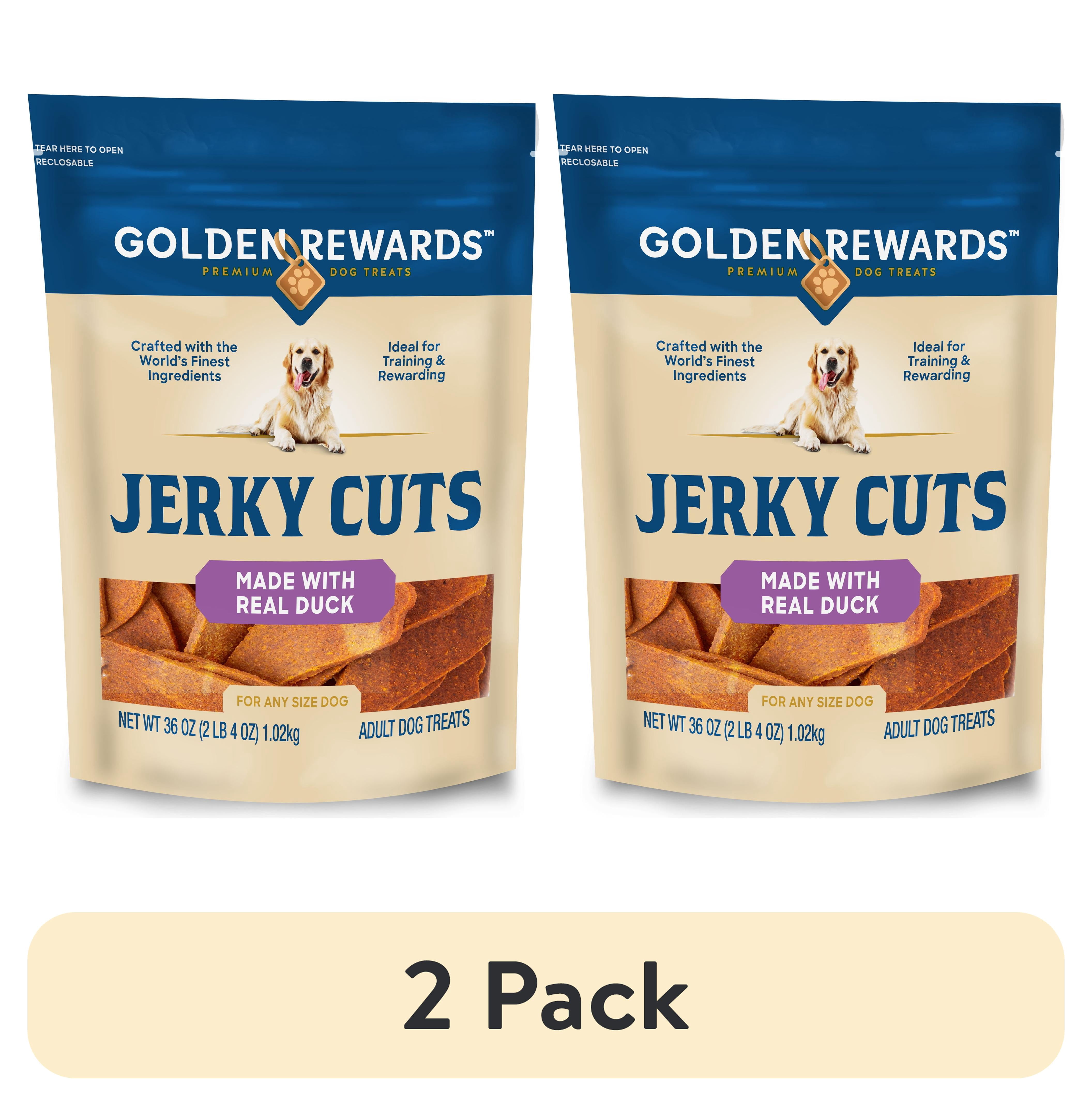 (2 pack) Golden Rewards Adult Dry Dog Jerky Cut Treats with Real Duck, 36 oz Bag