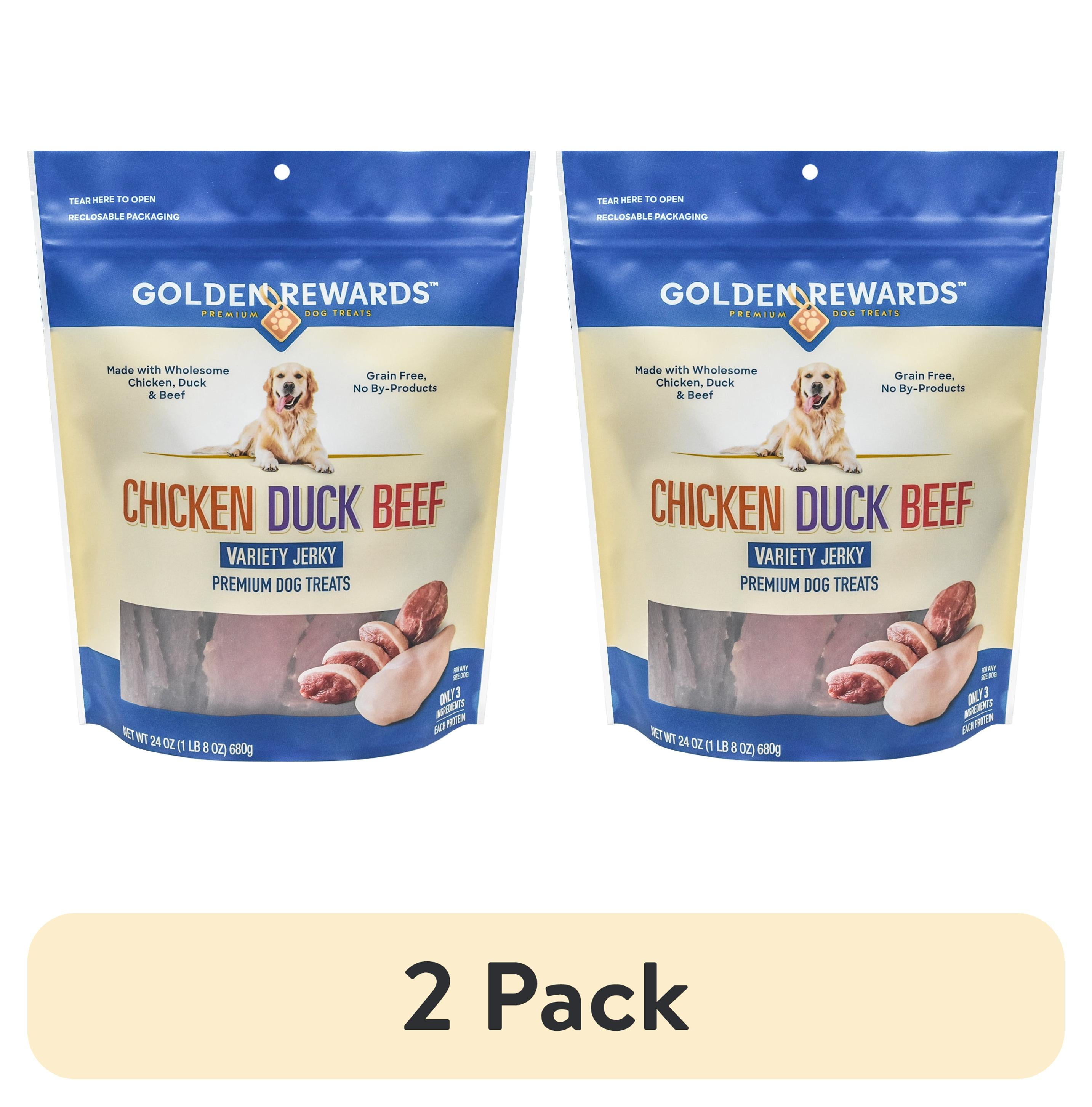 (2 pack) Golden Rewards Chicken, Duck and Beef Premium Variety Dry Jerky Treats for Dogs, 24 oz