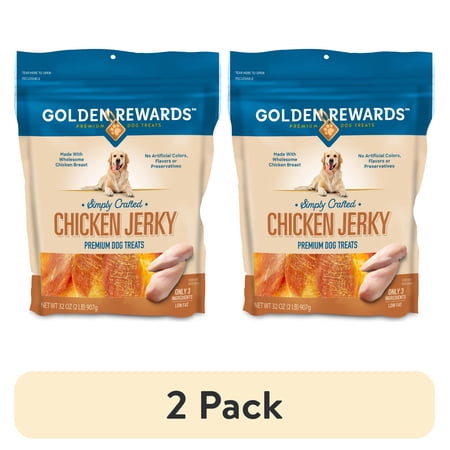 (2 pack) Golden Rewards Chicken Flavor Premium Dry Jerky Treats for All Dogs, 32 oz