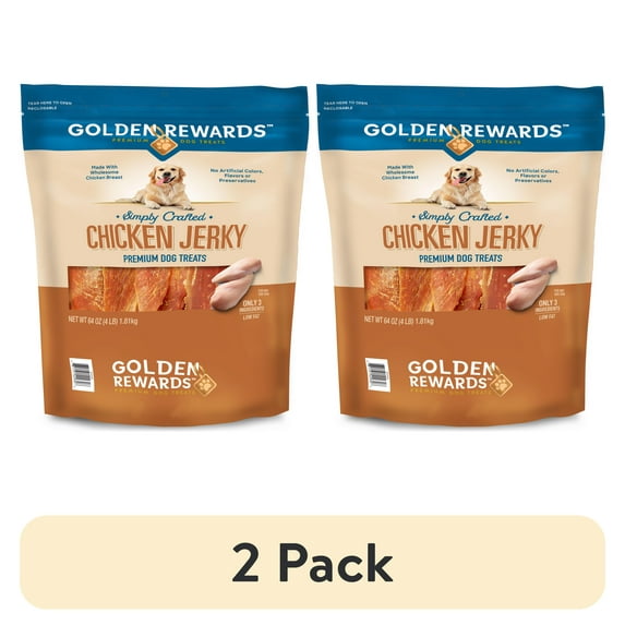 (2 pack) Golden Rewards Chicken Flavor Premium Dry Jerky Treats for All Dogs, 64 oz