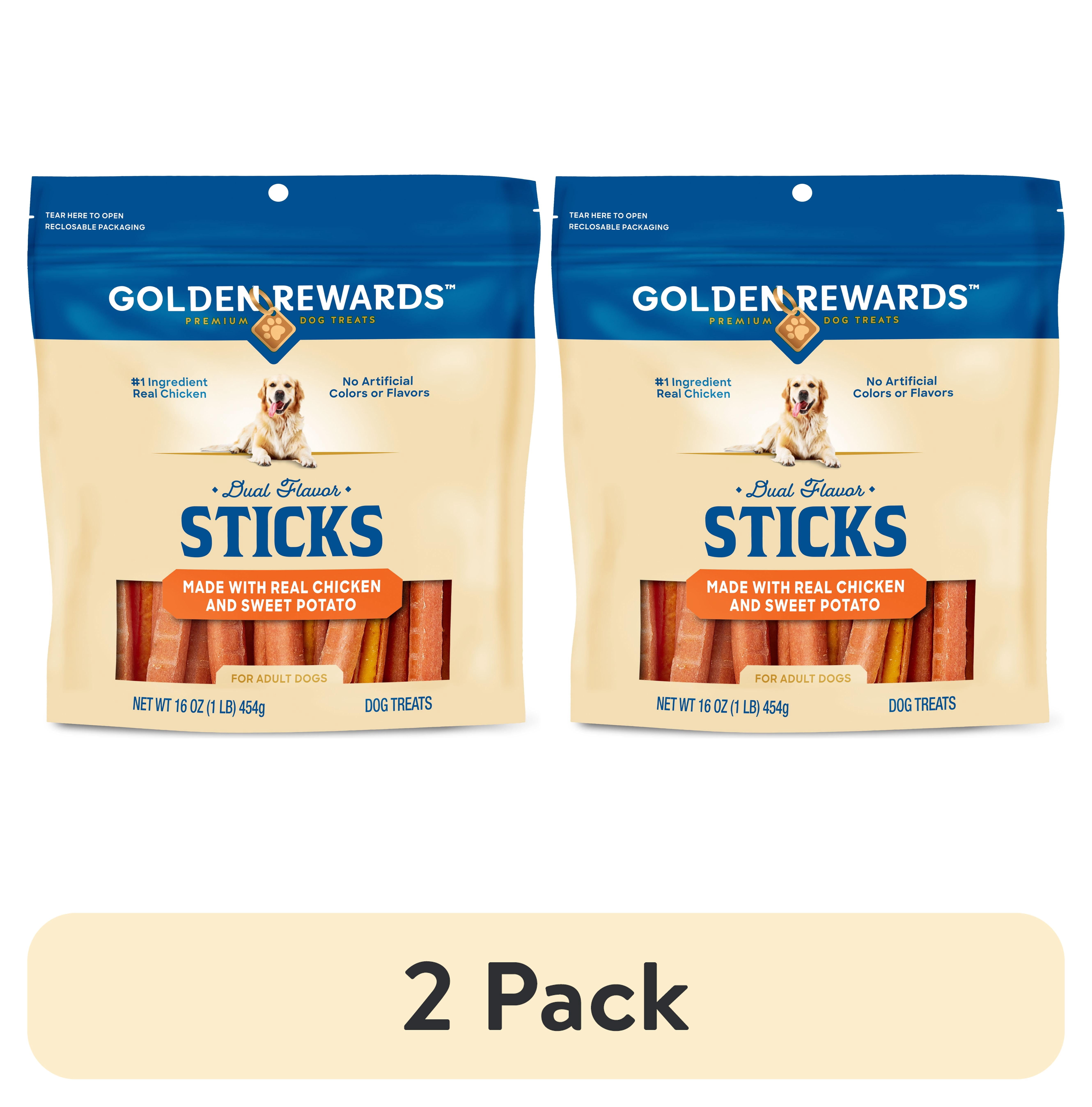 (2 pack) Golden Rewards Chicken and Sweet Potato Dual Flavor Treat Sticks for Dogs, 16 oz Bag