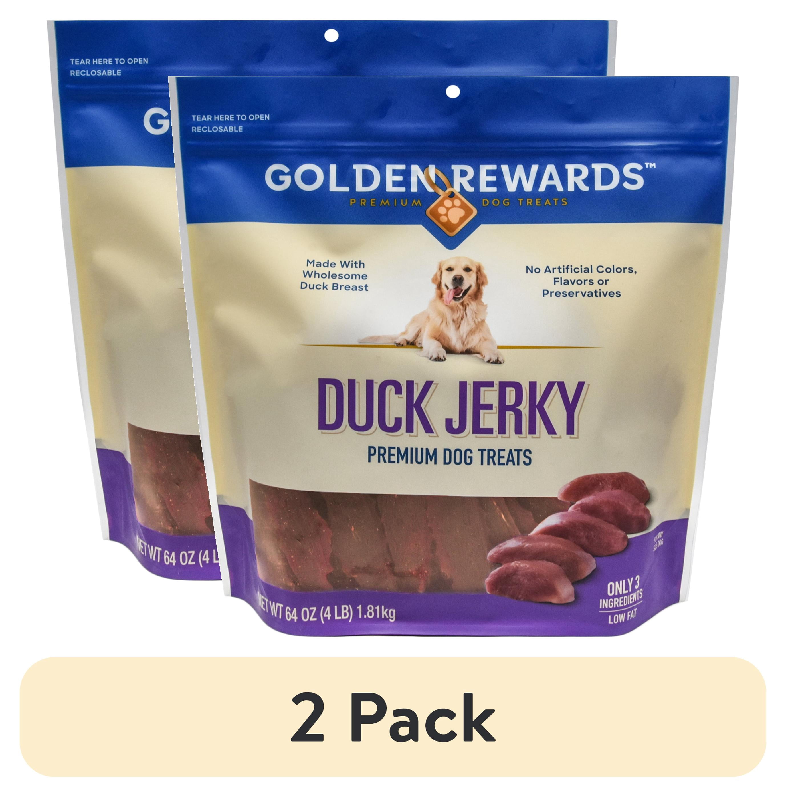 (2 pack) Golden Rewards Duck Flavor Premium Dry Jerky Treats for All Dogs, 64 oz