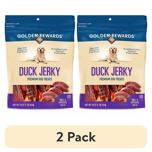 (2 pack) Golden Rewards Duck Jerky Premium Treats for Dogs, 16 oz Bag