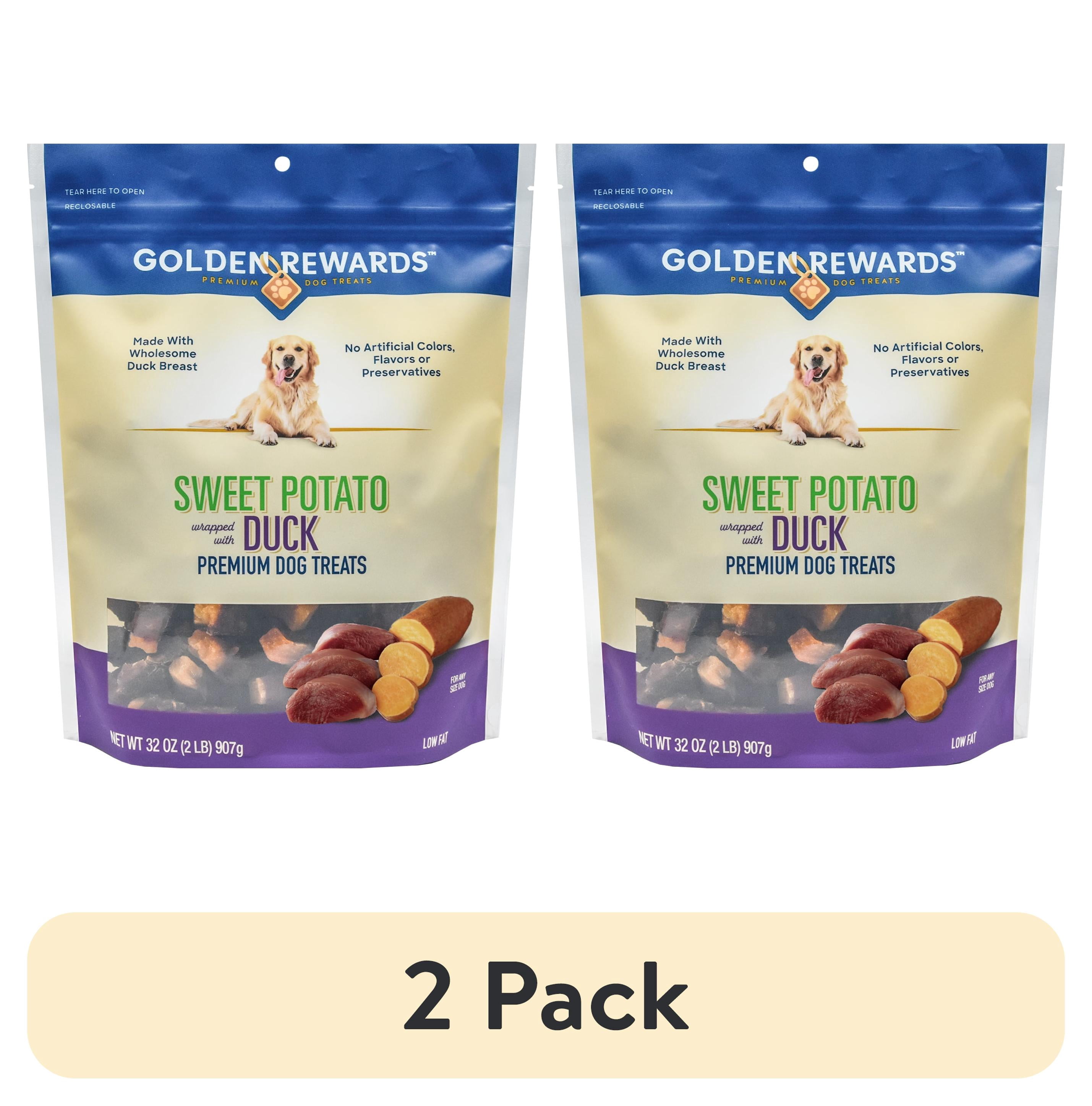 (2 pack) Golden Rewards Sweet Potato Wrapped with Duck Premium Dog Treats, 32 oz Bag