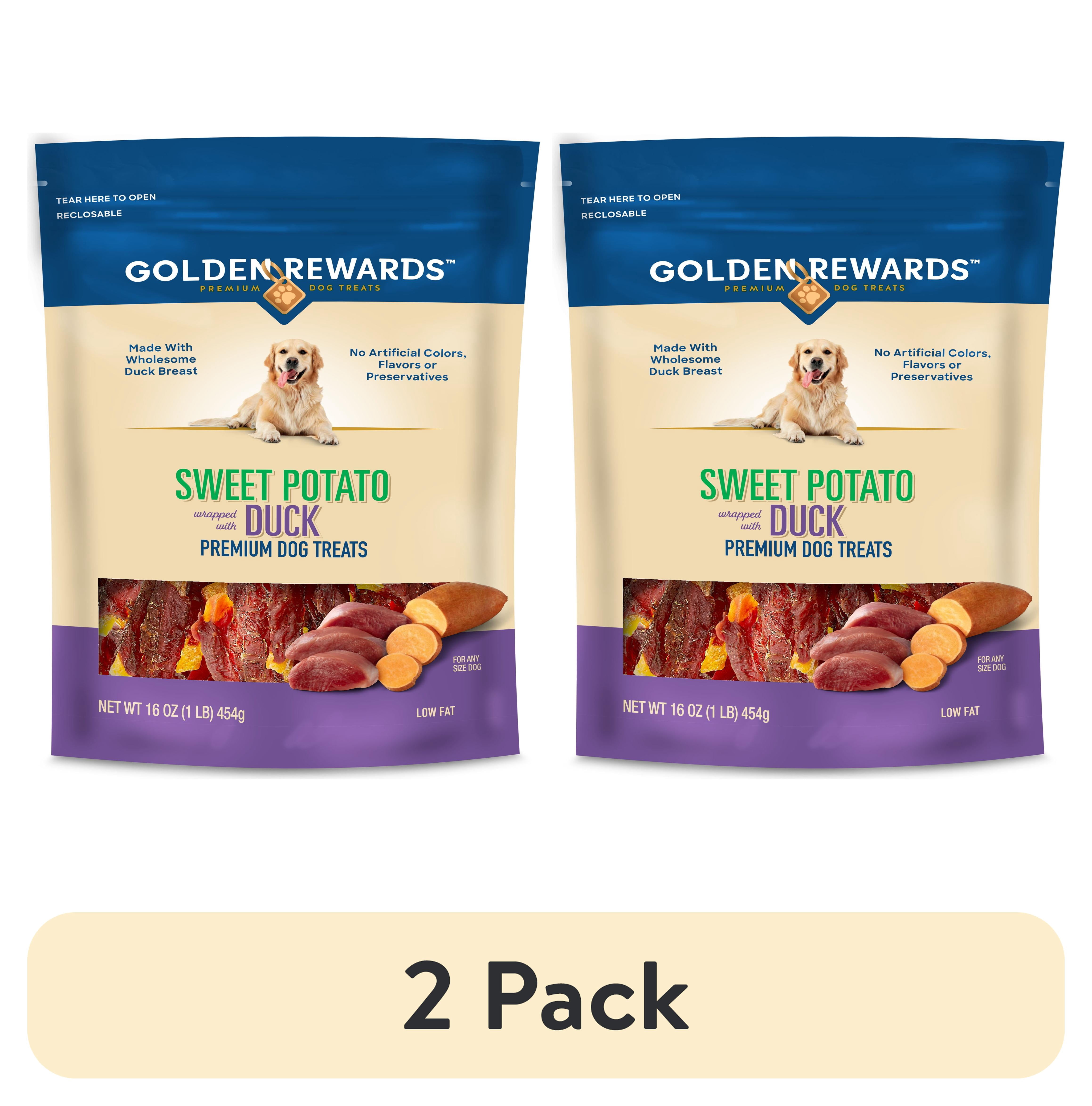 (2 pack) Golden Rewards Sweet Potato Wrapped with Duck Premium Treats for Dogs, 16 oz Bag