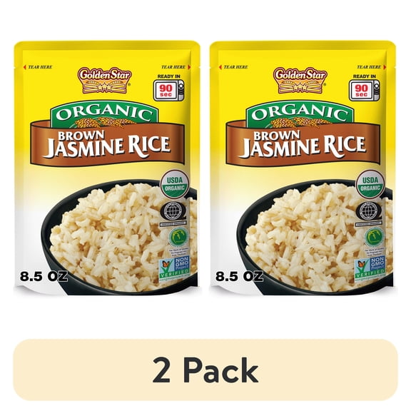 (2 pack) Golden Star Organic Jasmine Brown Rice, Ready to Heat Microwaveable Pouch, 8.5 oz