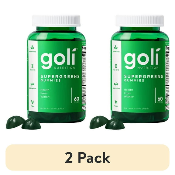 (2 pack) Goli Nutrition Supergreens Gummies with Probiotic Blend for Digestive and Immune Support, 60 Count