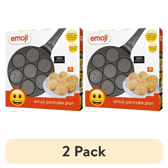 (2 pack) Good Cooking Non-Stick Emoji Smiley Face Pancake Pan with 7 Fun Mini Faces- Large Skillet Griddle Stovetop Makers - Pan Cakes for Kids Breakfast, Brunch, Parties, Birthday, Holiday