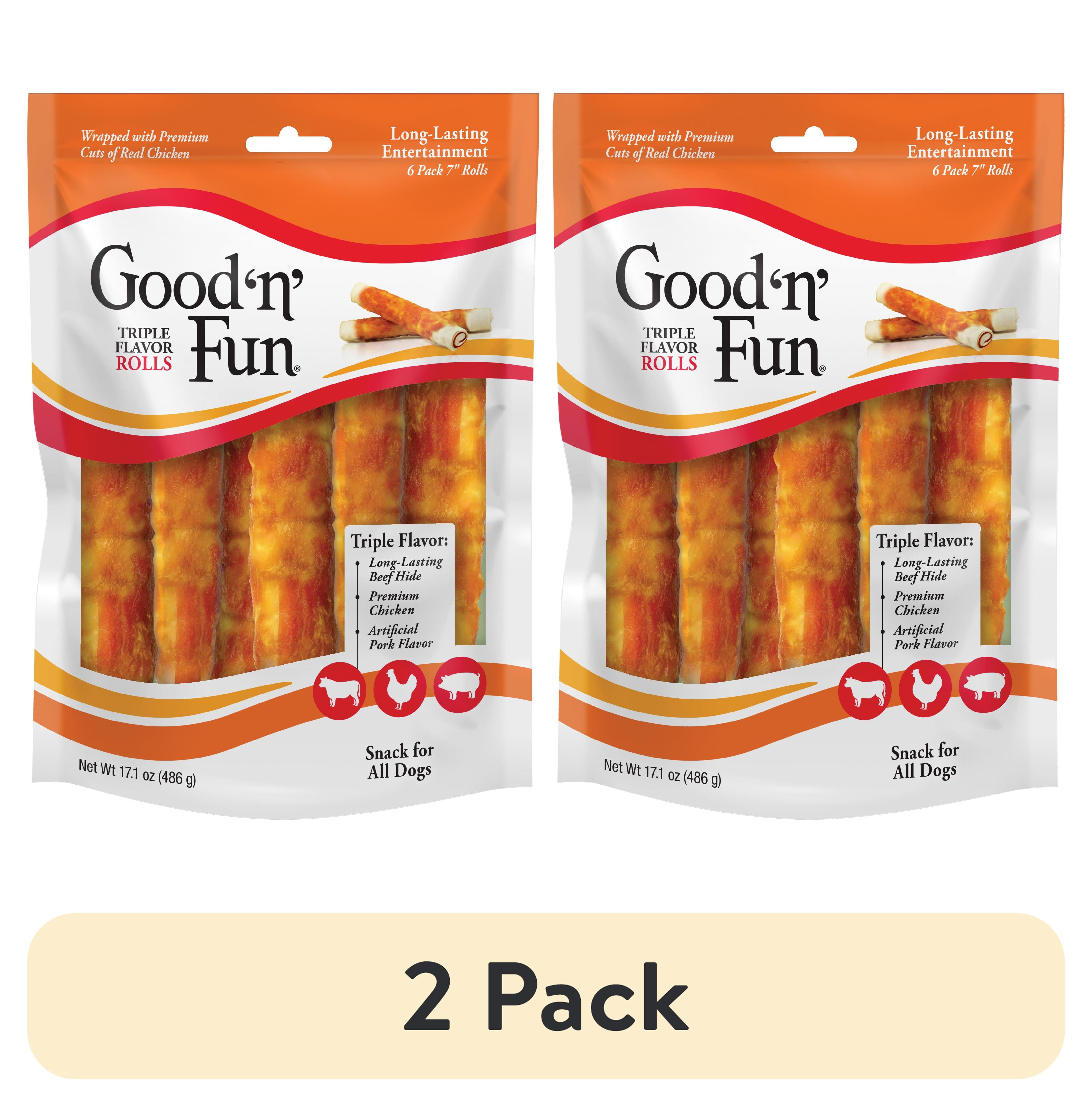 (2 pack) Good ’n’ Fun Triple Flavor Chews, 7 Inch Rolls, Rawhide for Dogs, 6 Count