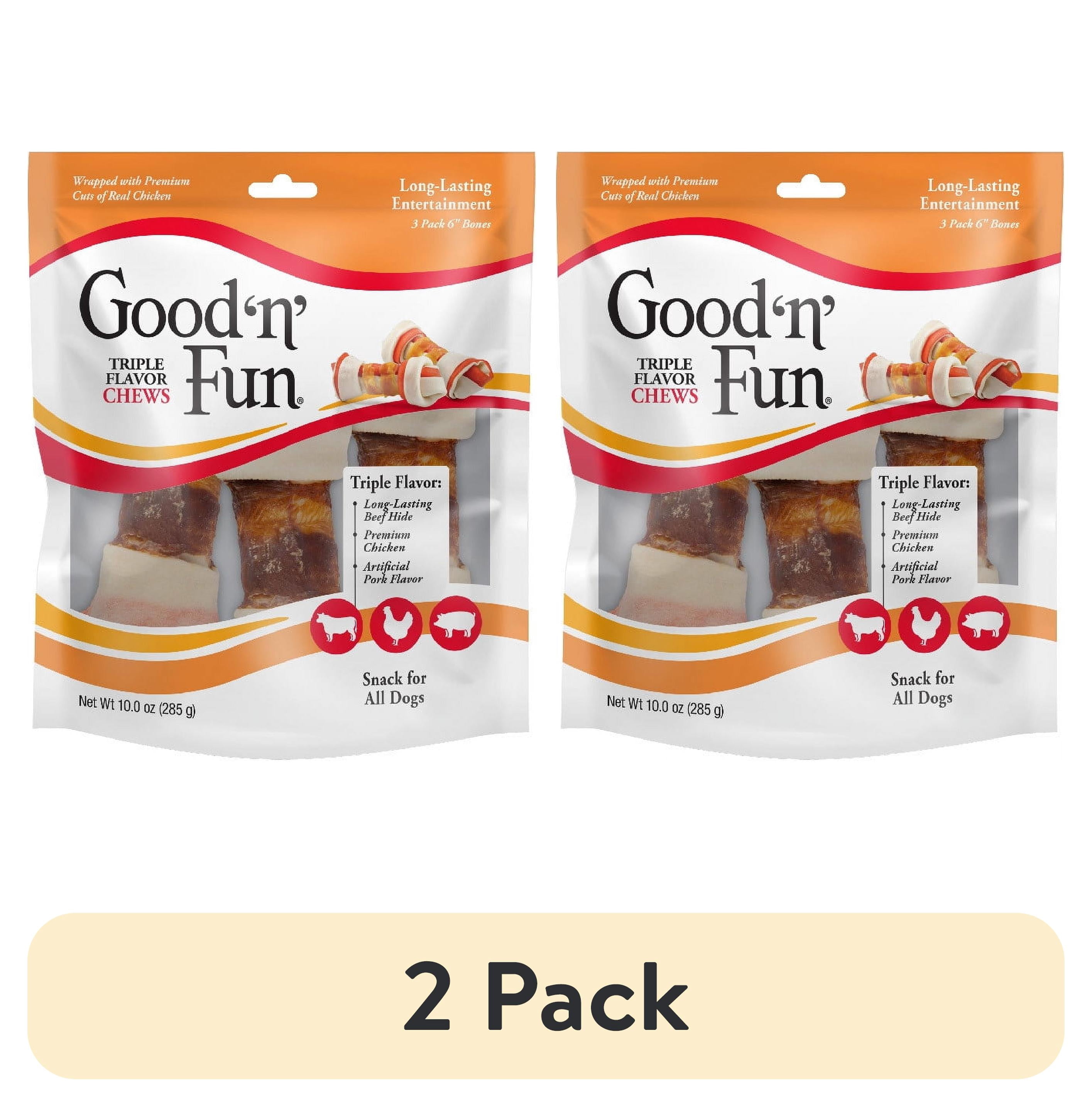 (2 pack) Good ‘n’ Fun Triple Flavor Chews for All Dogs, Rawhide Snack with Beef, Chicken and Pork, 3 Count