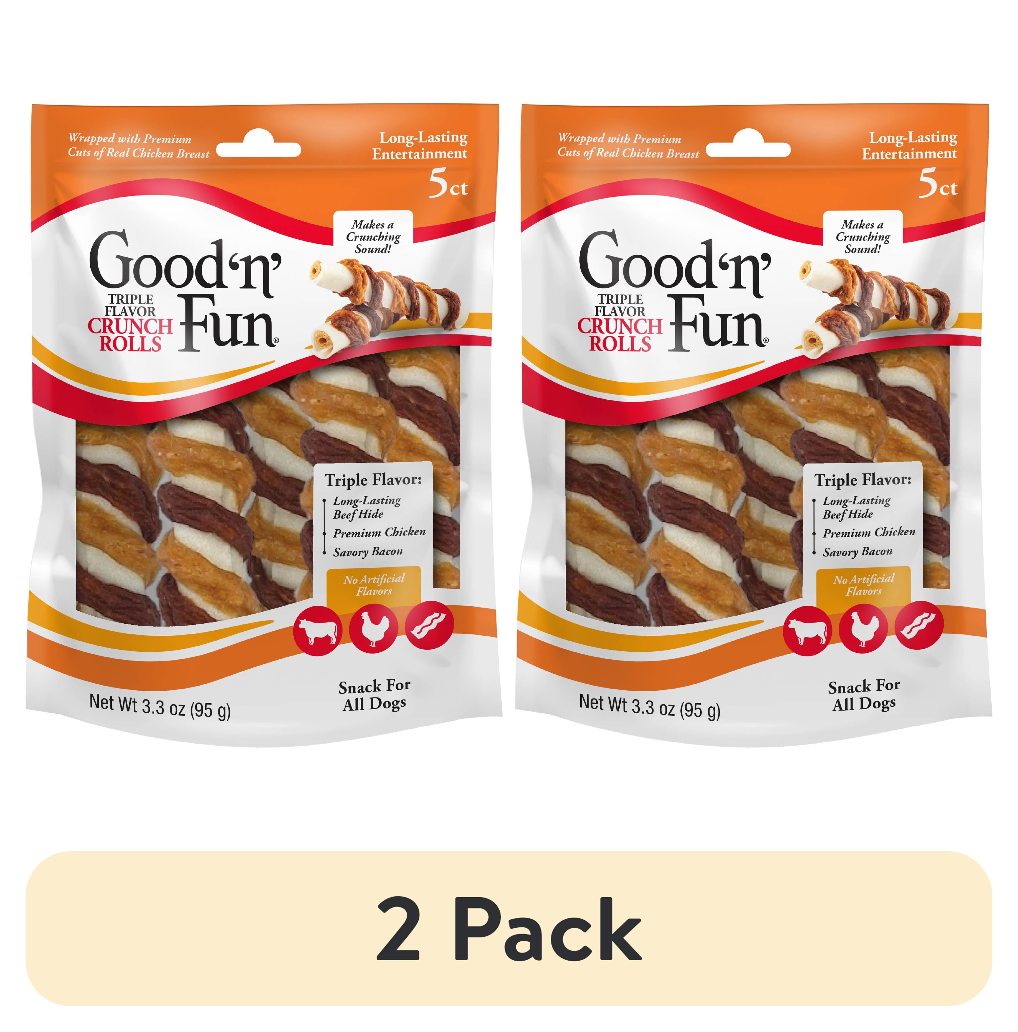 (2 pack) Good ‘n’ Fun Triple Flavor Crunch Rolls, Rawhide Chews for All Dogs, Real Chicken & Bacon, 5 Count