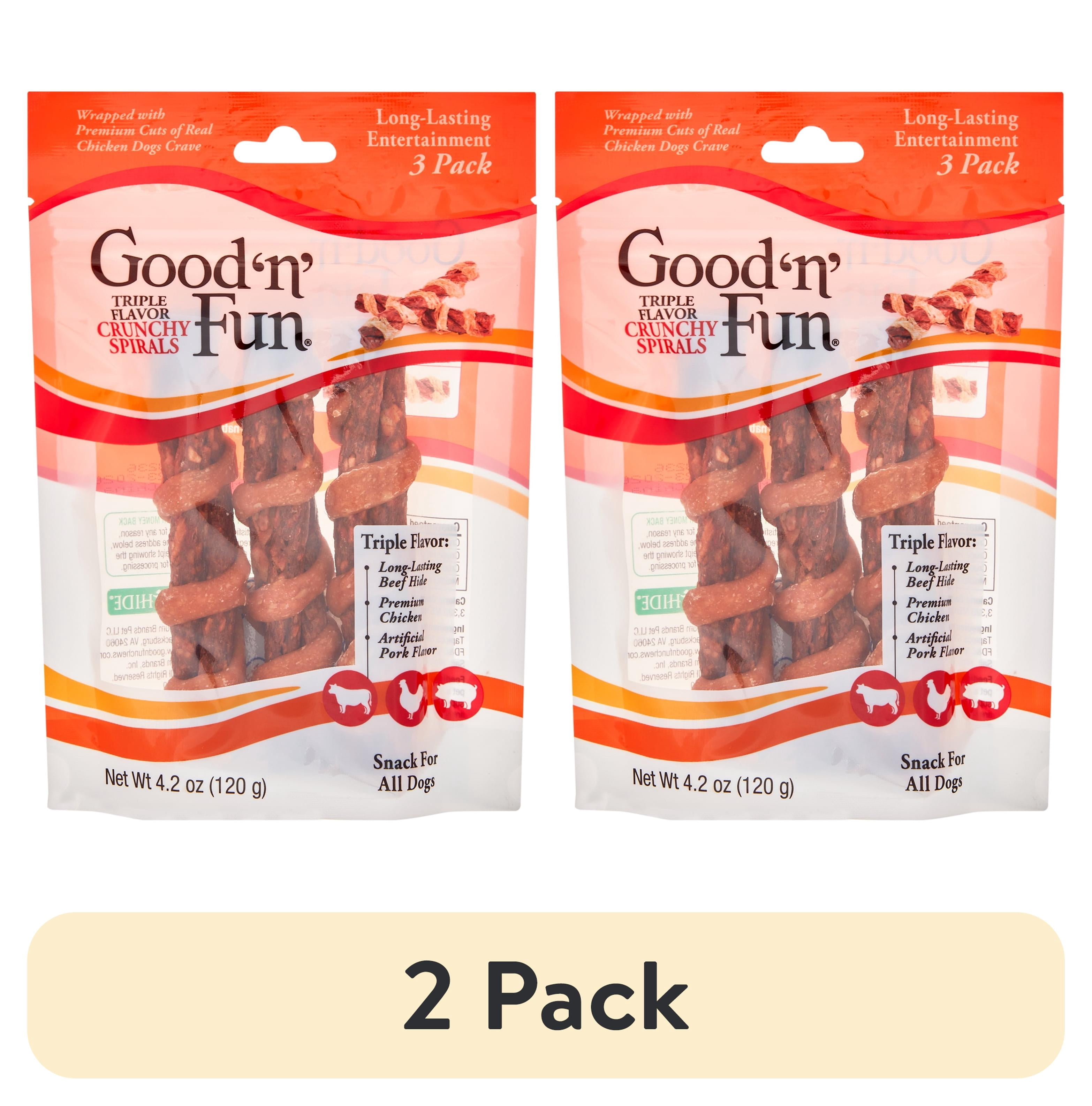(2 pack) Good 'n' Fun Triple Flavor Crunchy Spirals Rawhide Dog Chews, 3 Count (4.2 oz.)
