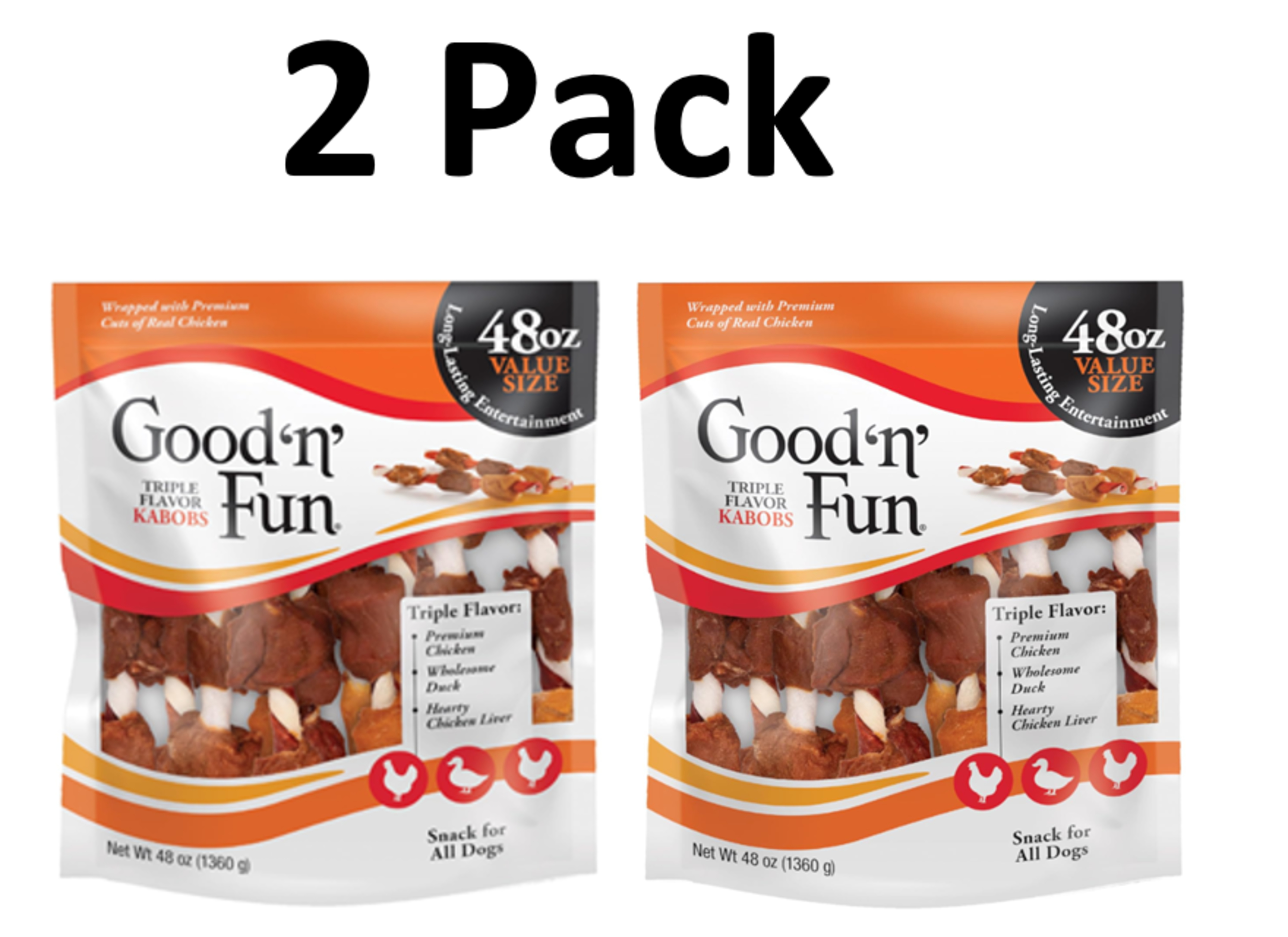 (2 pack ) Good ‘n’ Fun Triple Flavor Kabobs Chews for All Dogs, 48 ...