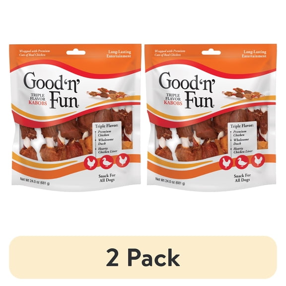 (2 pack) Good ’n’ Fun Triple Flavor Kabobs, Rawhide Chews for All Dogs, 24 oz