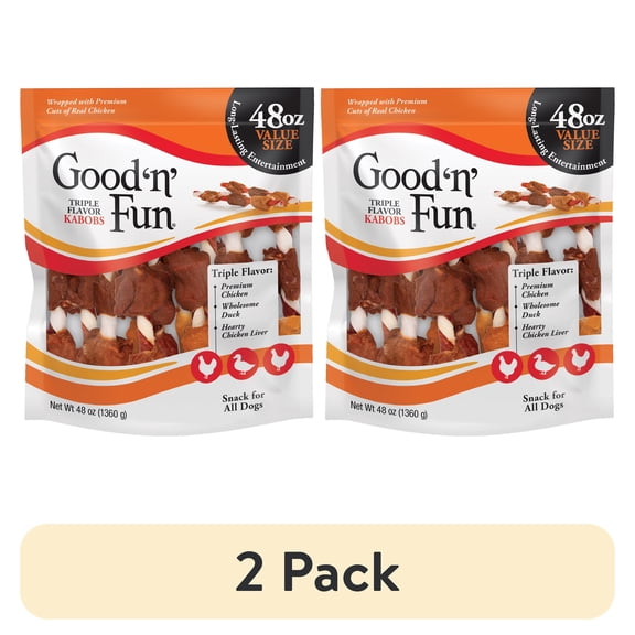 (2 pack) Good 'n' Fun Triple Flavor Kabobs, Rawhide Chews for All Dogs, 48 oz