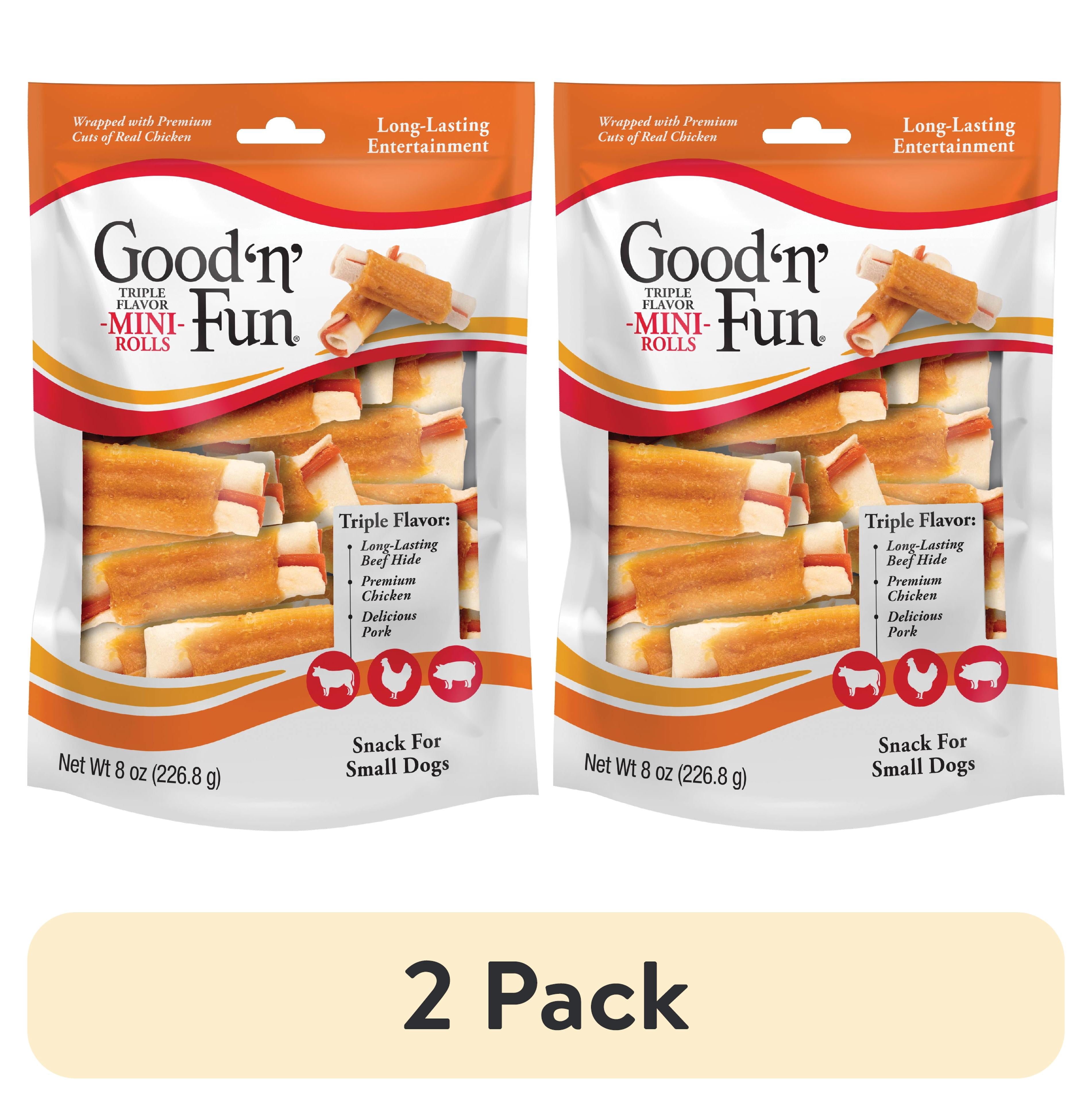 (2 pack) Good ‘n’ Fun Triple Flavor Mini Rolls, Long Lasting Dog Chews, 8 oz
