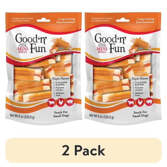 (2 pack) Good ‘n’ Fun Triple Flavor Mini Rolls, Long Lasting Dog Chews, 8 oz
