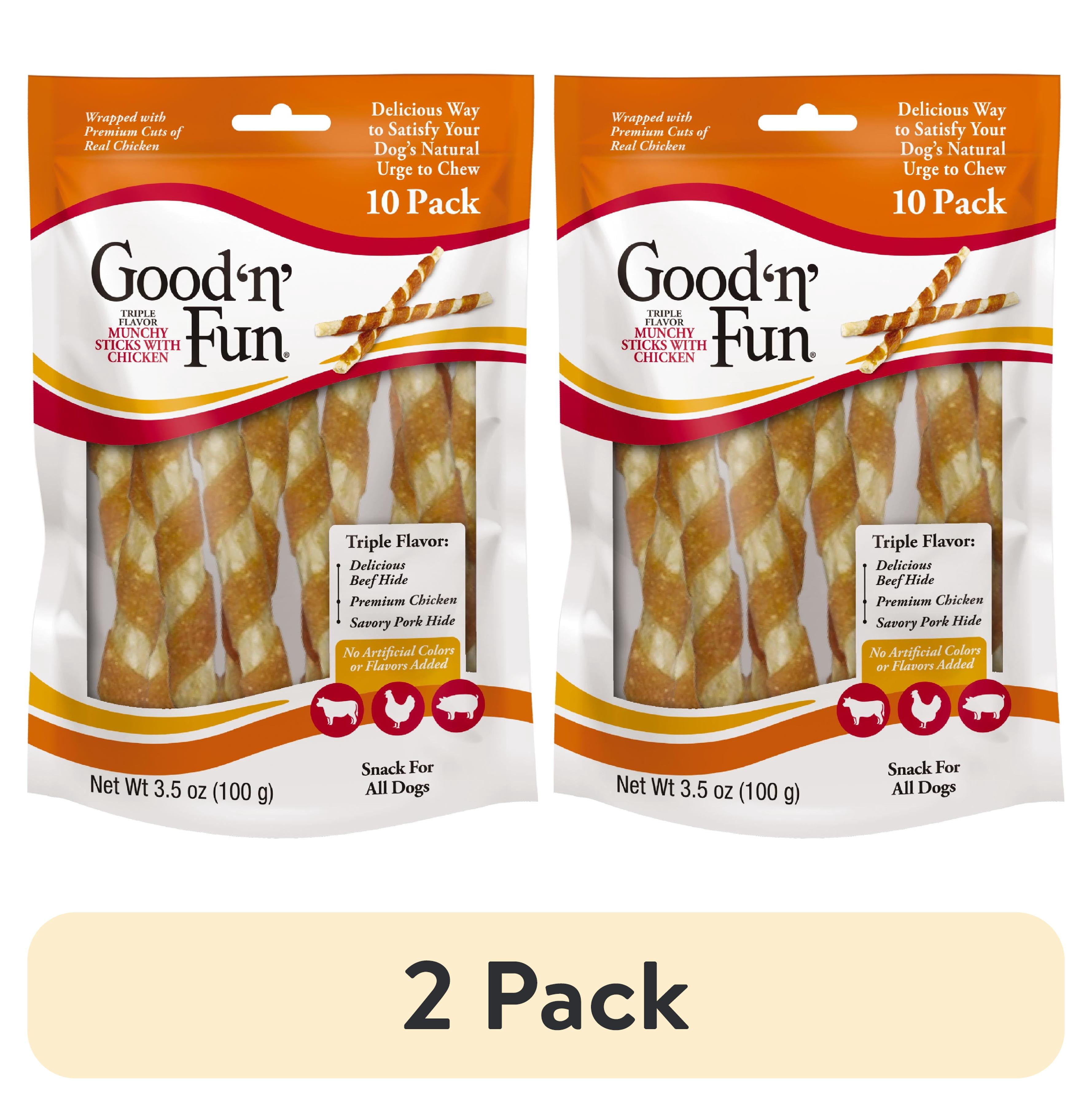 (2 pack) Good ‘n’ Fun Triple Flavor Munchy Sticks Chews for Dogs, Snack for All Dogs Made with Beef Hide, Chicken and Pork Hide, 10 Count