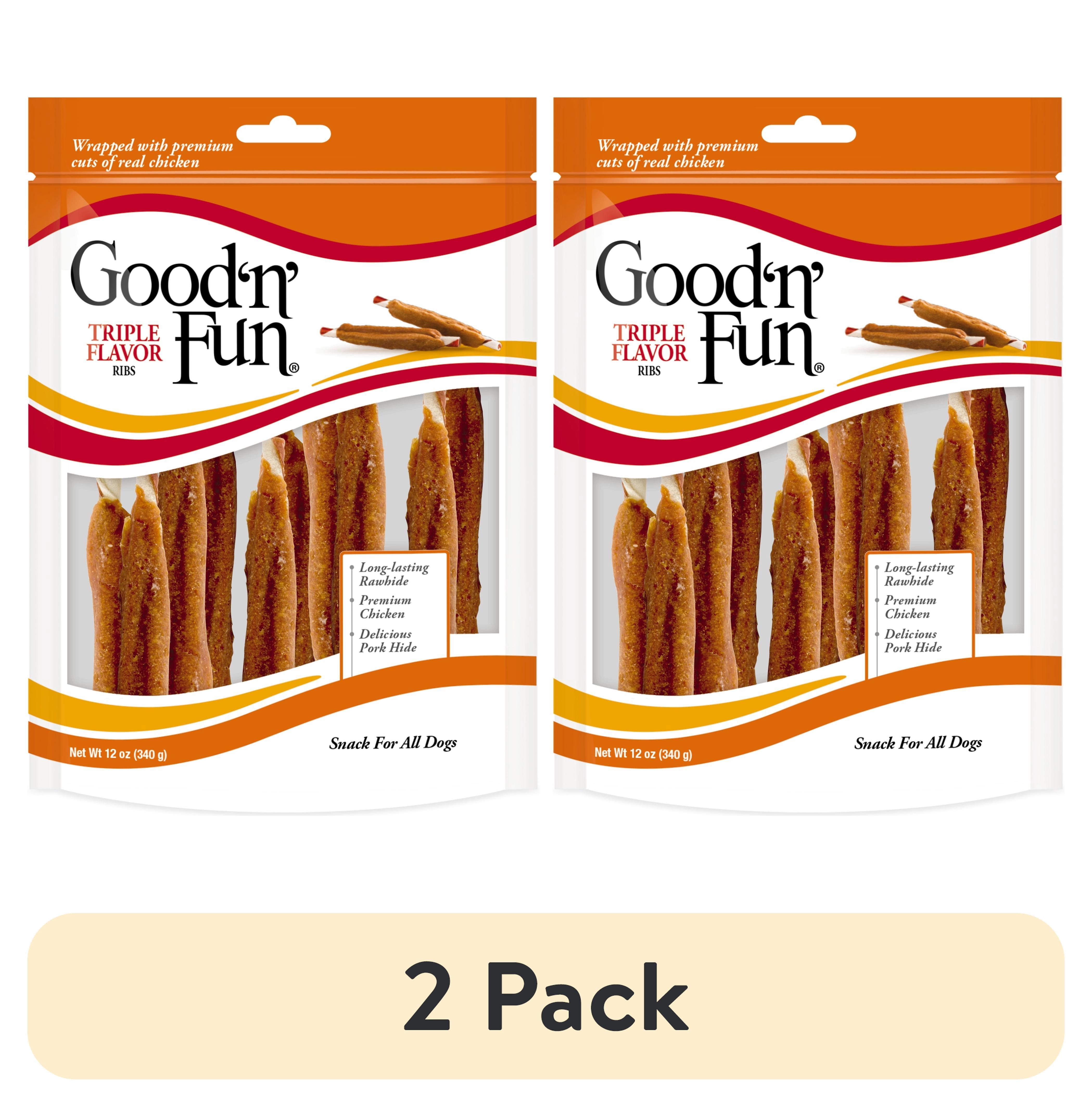 (2 pack) Good ’n’ Fun Triple Flavor Ribs, Rawhide Snack for All Dogs, 12 oz.