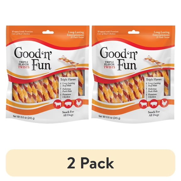 (2 pack) Good 'n' Fun Triple Flavor Twists, Rawhide Chews for All Dogs, 35 Count