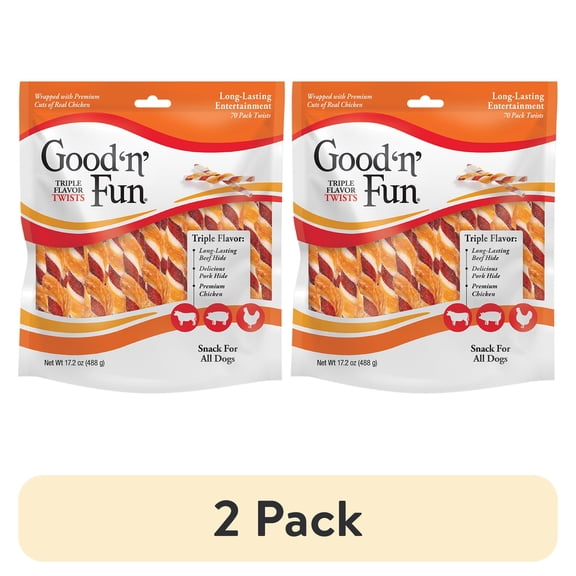 (2 pack) Good 'n' Fun Triple Flavor Twists, Rawhide Chews for All Dogs, 70 Count